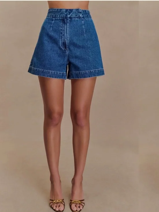 NWT Meshki Abel Denim Button Up Vest Top & Shorts Set XL - Picture 7 of 7